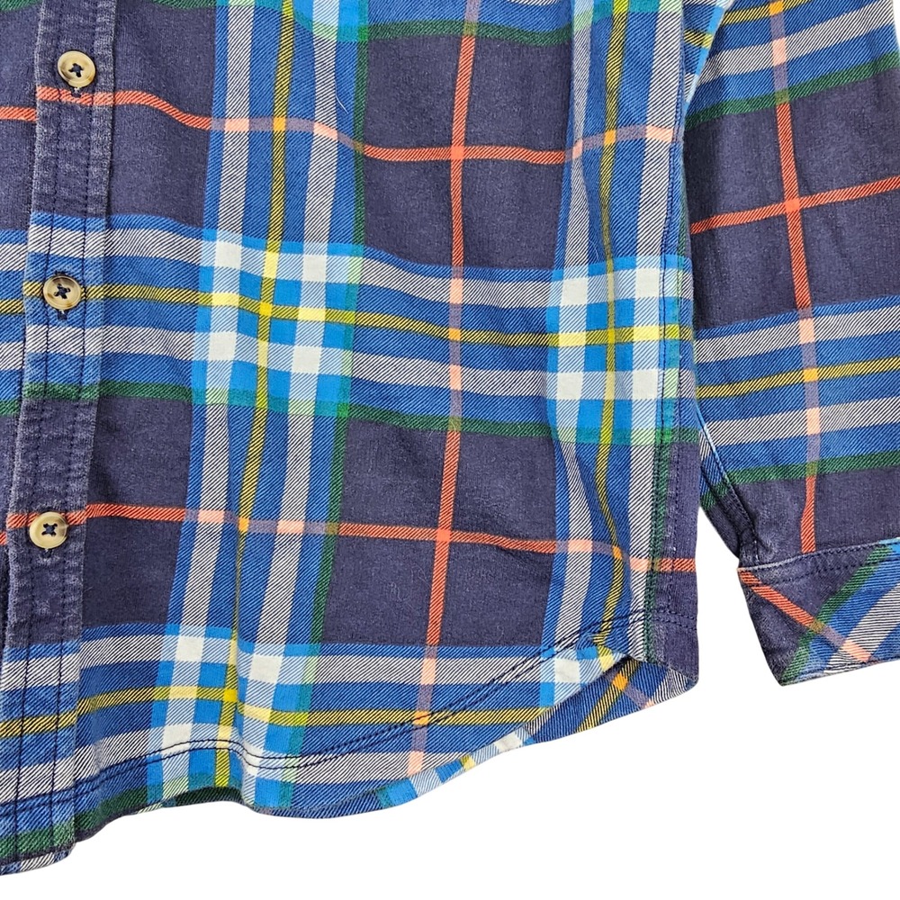 Hanna Andersson Kids Size 12 Flannel Button Down Shirt Navy Blue Plaid Cotton - Picture 3 of 9